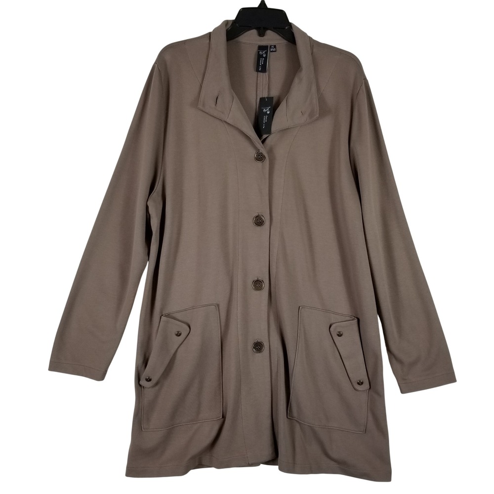 Focus Casual Life Womens XL Taupe Button Front Jacket Pockets M-303 Brown